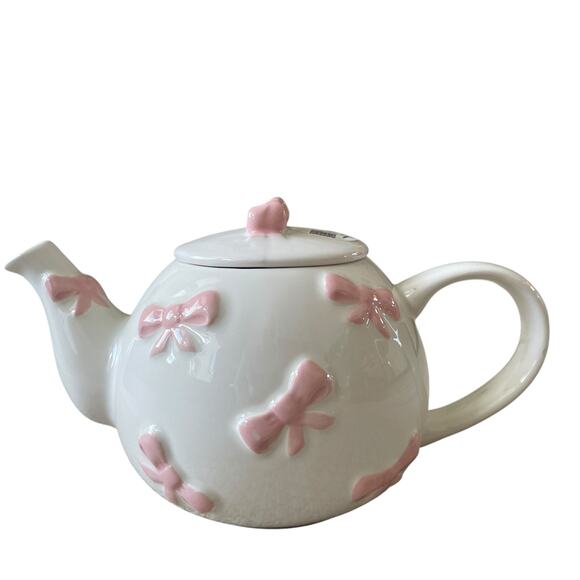 Lang Design Hand Painted Pink Bow Ceramic Teapot New - Picture 12 of 16